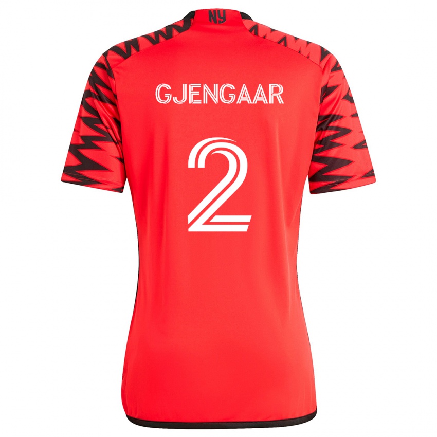 Niño Camiseta Dennis Gjengaar #2 Rojo Negro Blanco 2ª Equipación 2024/25 La Camisa Argentina