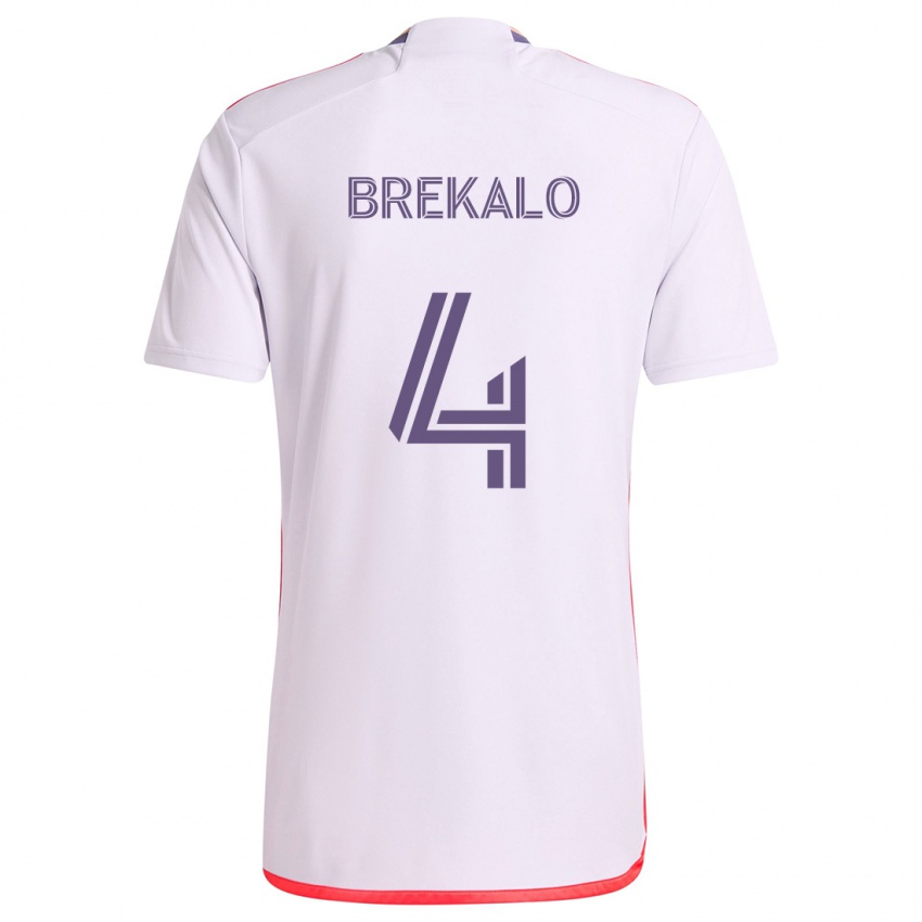 Niño Camiseta David Brekalo #4 Blanco Rojo Púrpura 2ª Equipación 2024/25 La Camisa Argentina