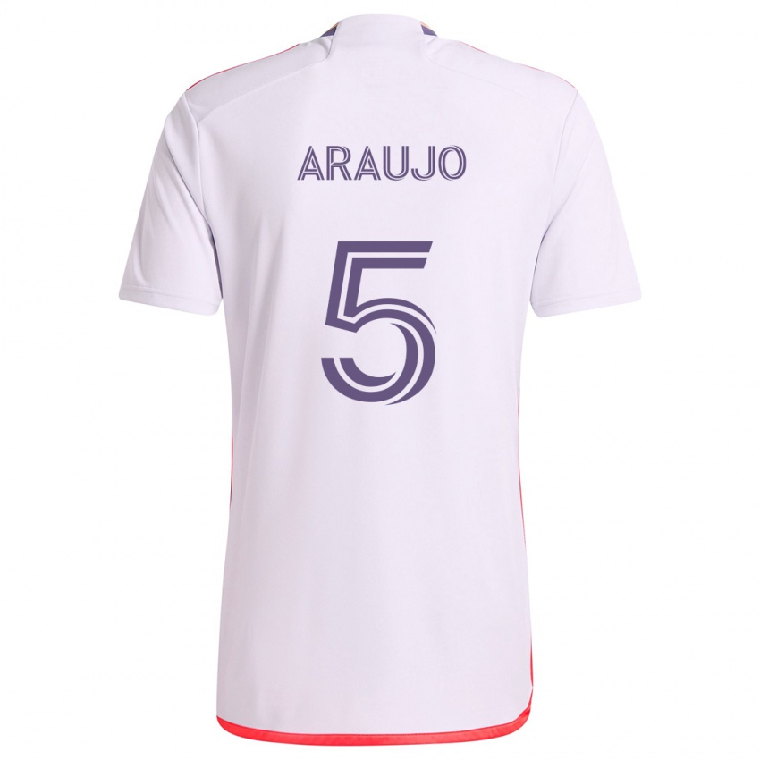 Niño Camiseta César Araújo #5 Blanco Rojo Púrpura 2ª Equipación 2024/25 La Camisa Argentina