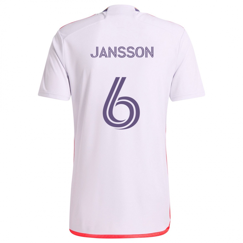 Niño Camiseta Robin Jansson #6 Blanco Rojo Púrpura 2ª Equipación 2024/25 La Camisa Argentina