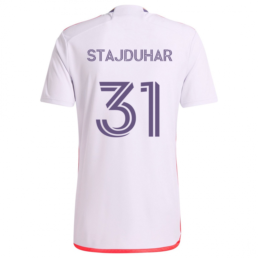 Niño Camiseta Mason Stajduhar #31 Blanco Rojo Púrpura 2ª Equipación 2024/25 La Camisa Argentina