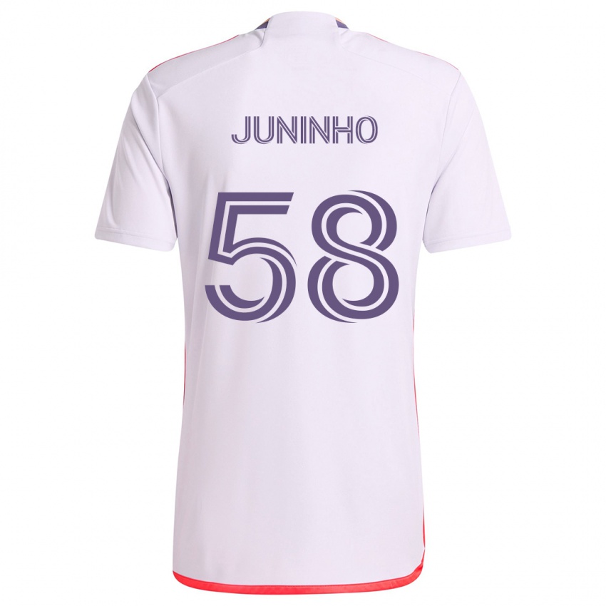 Niño Camiseta Juninho #58 Blanco Rojo Púrpura 2ª Equipación 2024/25 La Camisa Argentina