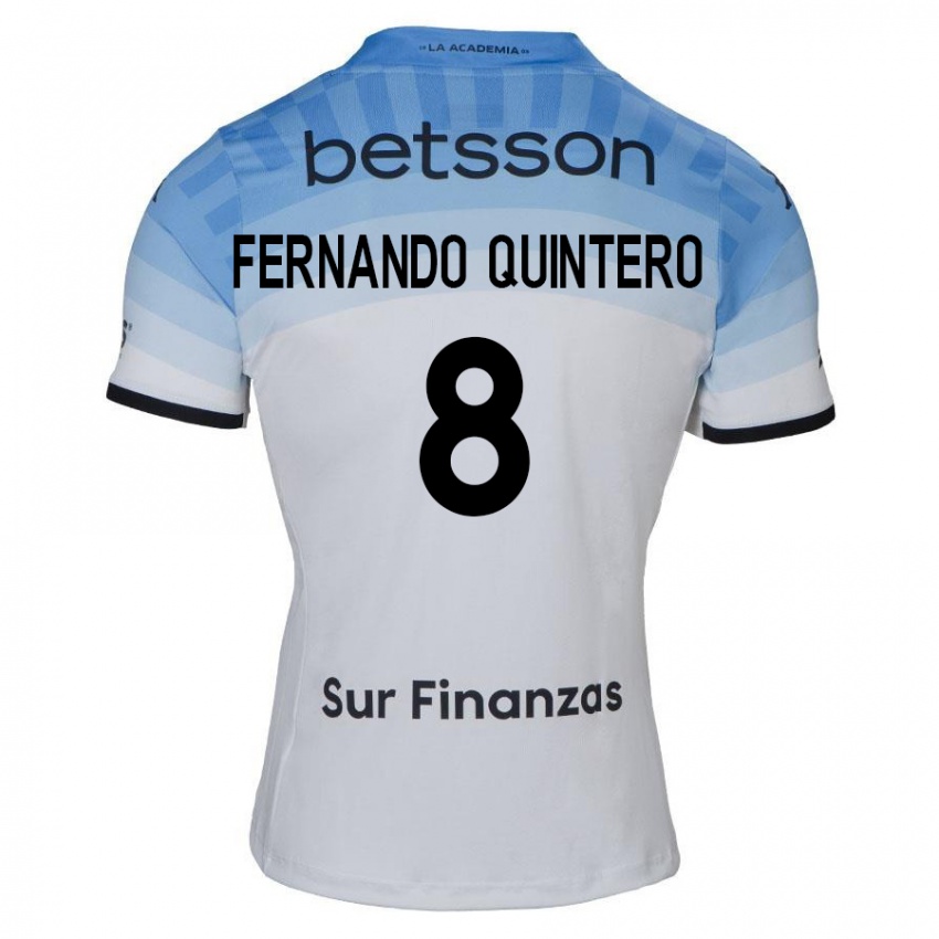 Niño Camiseta Juan Fernando Quintero #8 Blanco Azul Negro 2ª Equipación 2024/25 La Camisa Argentina