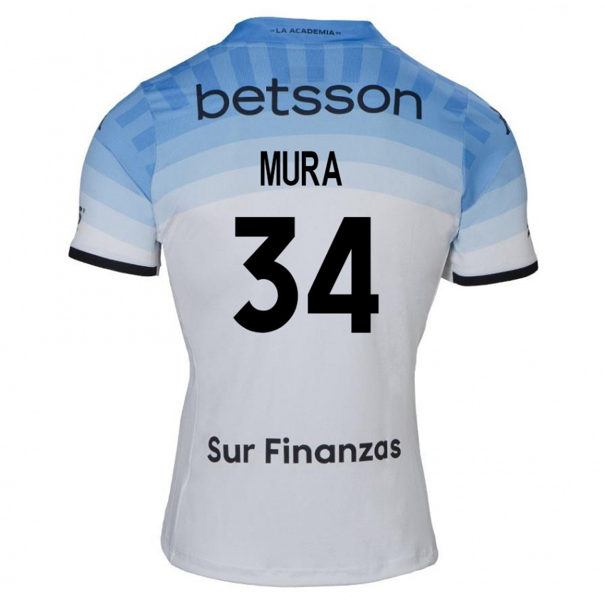 Niño Camiseta Facundo Mura #34 Blanco Azul Negro 2ª Equipación 2024/25 La Camisa Argentina