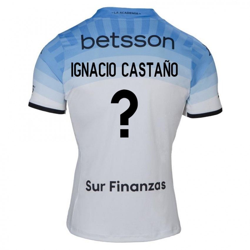 Niño Camiseta Juan Ignacio Castaño #0 Blanco Azul Negro 2ª Equipación 2024/25 La Camisa Argentina