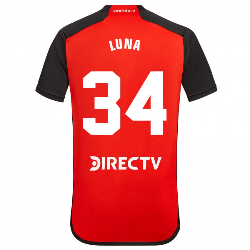 Niño Camiseta Jonás Luna #34 Rojo Negro Blanco 2ª Equipación 2024/25 La Camisa Argentina