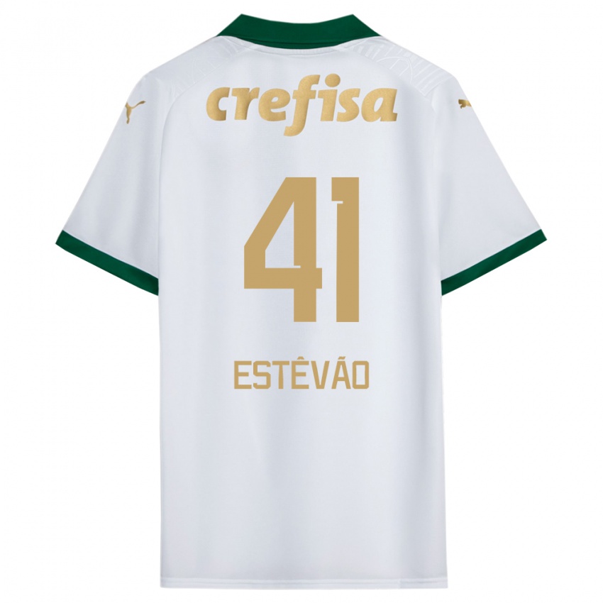 Niño Camiseta Estêvão #41 Blanco Verde 2ª Equipación 2024/25 La Camisa Argentina