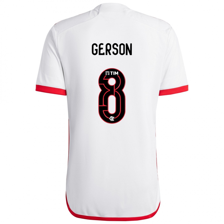 Niño Camiseta Gerson #8 Blanco Rojo 2ª Equipación 2024/25 La Camisa Argentina