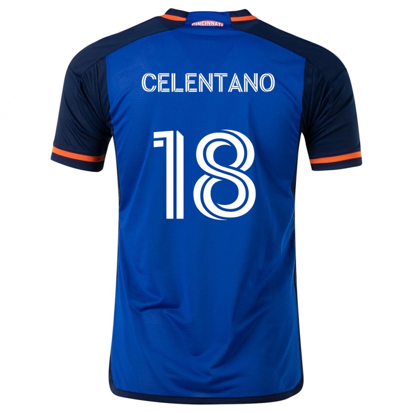 Hombre Camiseta Roman Celentano #18 Azul Blanco 1ª Equipación 2024/25 La Camisa Argentina