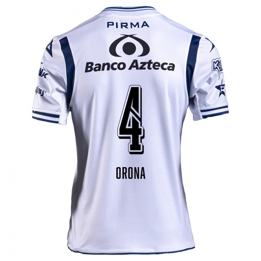 Hombre Camiseta Efraín Orona #4 Blanco Azul Marino 1ª Equipación 2024/25 La Camisa Argentina