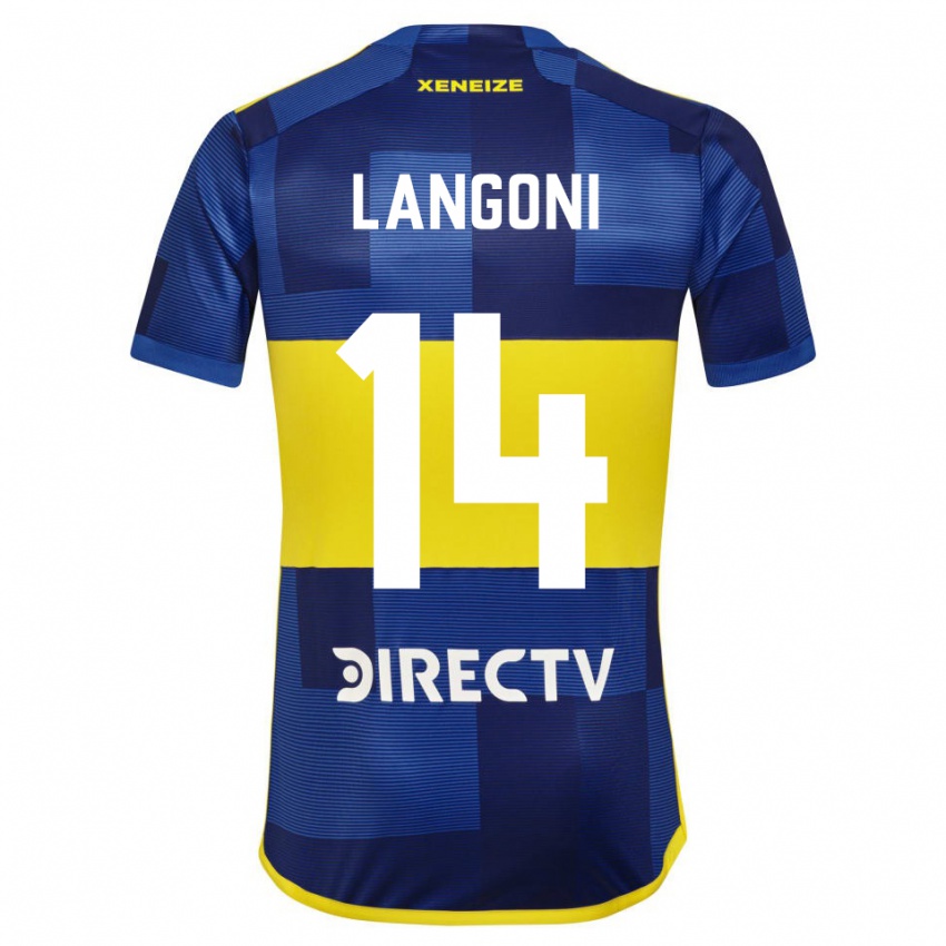 Hombre Camiseta Luca Langoni #14 Azul Amarillo 1ª Equipación 2024/25 La Camisa Argentina