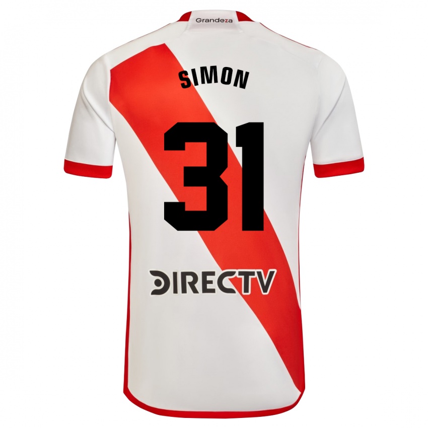 Hombre Camiseta Santiago Simon #31 Blanco Rojo 1ª Equipación 2024/25 La Camisa Argentina