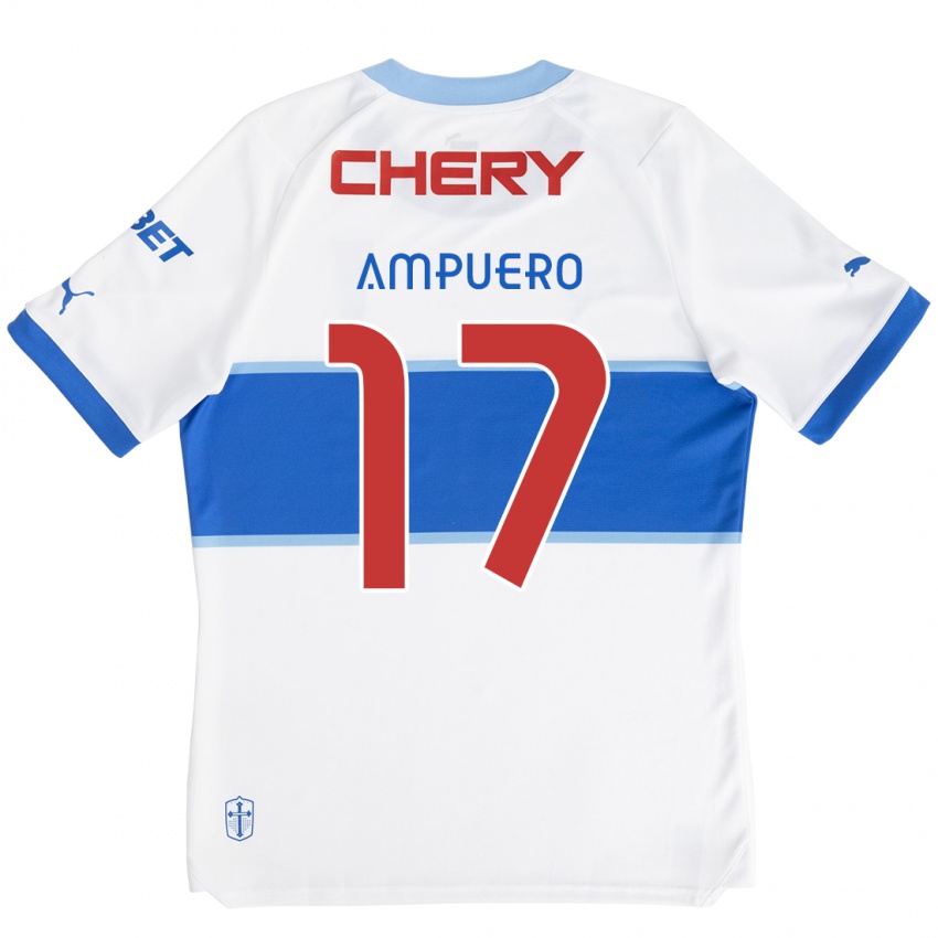 Hombre Camiseta Branco Ampuero #17 Blanco Azul 1ª Equipación 2024/25 La Camisa Argentina