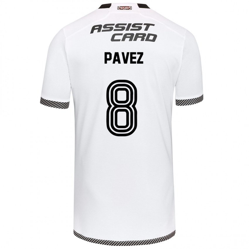 Hombre Camiseta Esteban Pavez #8 Blanco Negro 1ª Equipación 2024/25 La Camisa Argentina