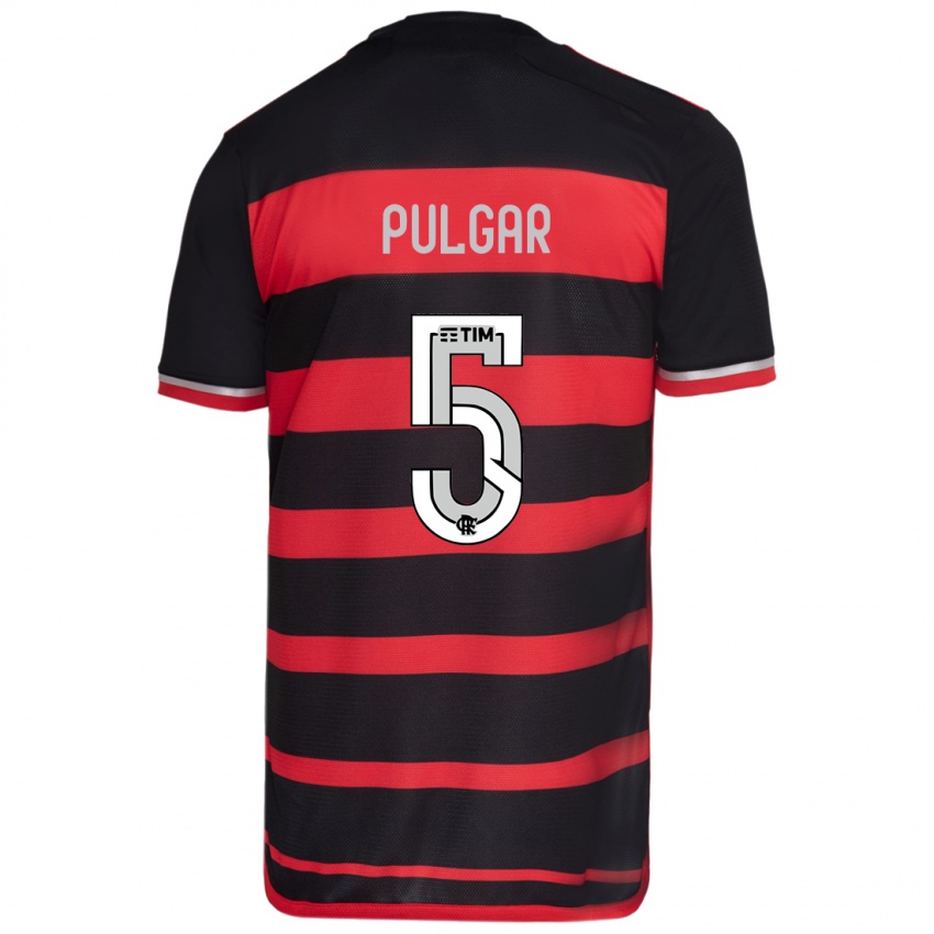 Hombre Camiseta Erick Pulgar #5 Negro Rojo 1ª Equipación 2024/25 La Camisa Argentina