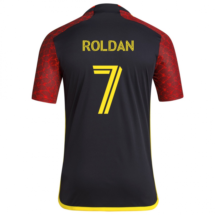 Hombre Camiseta Cristian Roldán #7 Negro Rojo 2ª Equipación 2024/25 La Camisa Argentina