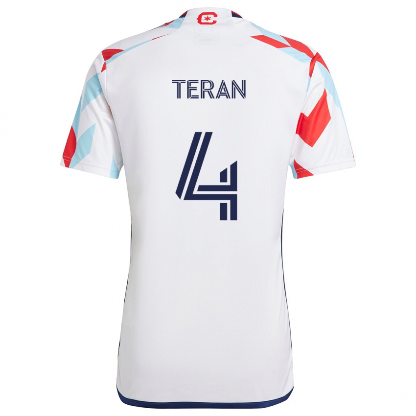 Hombre Camiseta Carlos Terán #4 Blanco Rojo Azul 2ª Equipación 2024/25 La Camisa Argentina