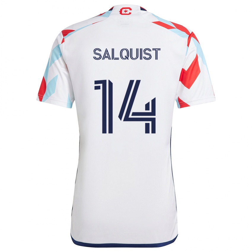 Hombre Camiseta Tobias Salquist #14 Blanco Rojo Azul 2ª Equipación 2024/25 La Camisa Argentina