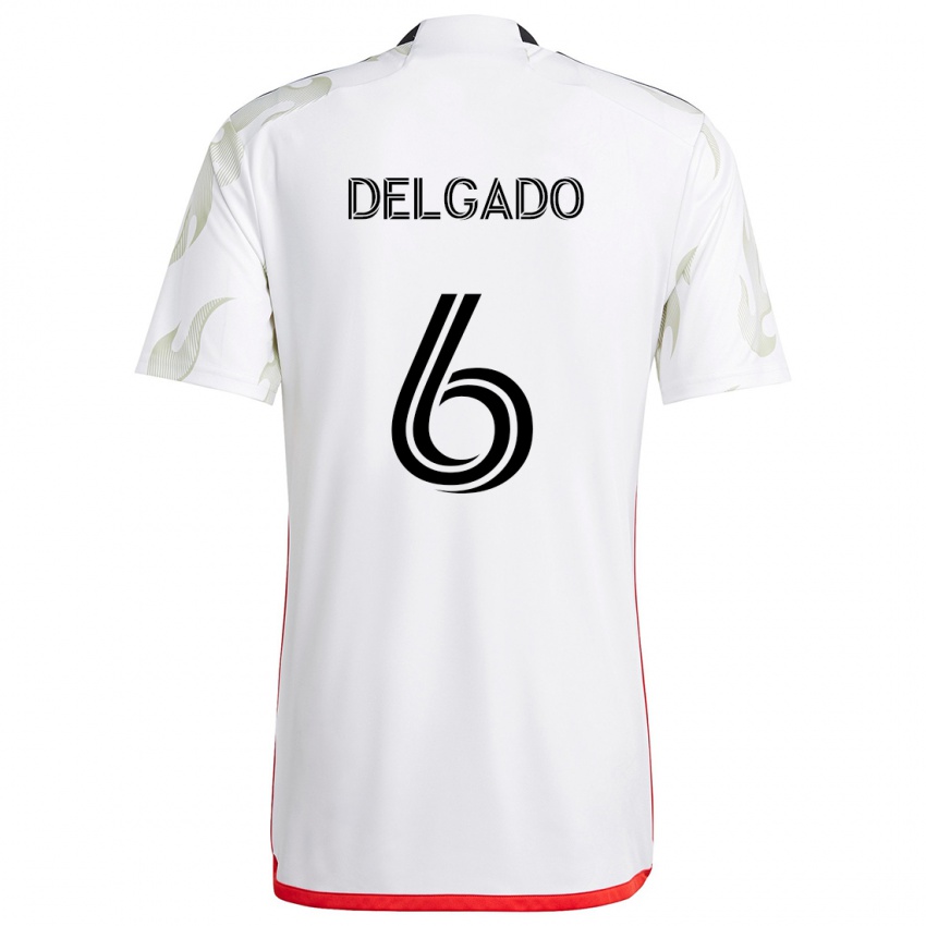 Hombre Camiseta Patrickson Delgado #6 Blanco Rojo Negro 2ª Equipación 2024/25 La Camisa Argentina