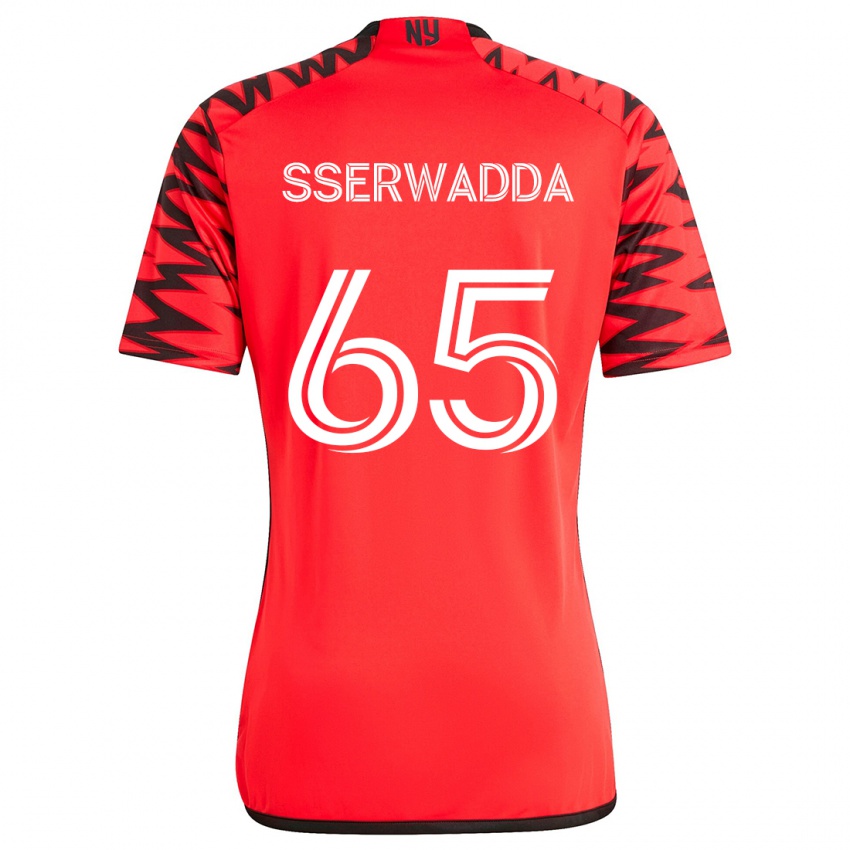 Hombre Camiseta Steven Sserwadda #65 Rojo Negro Blanco 2ª Equipación 2024/25 La Camisa Argentina