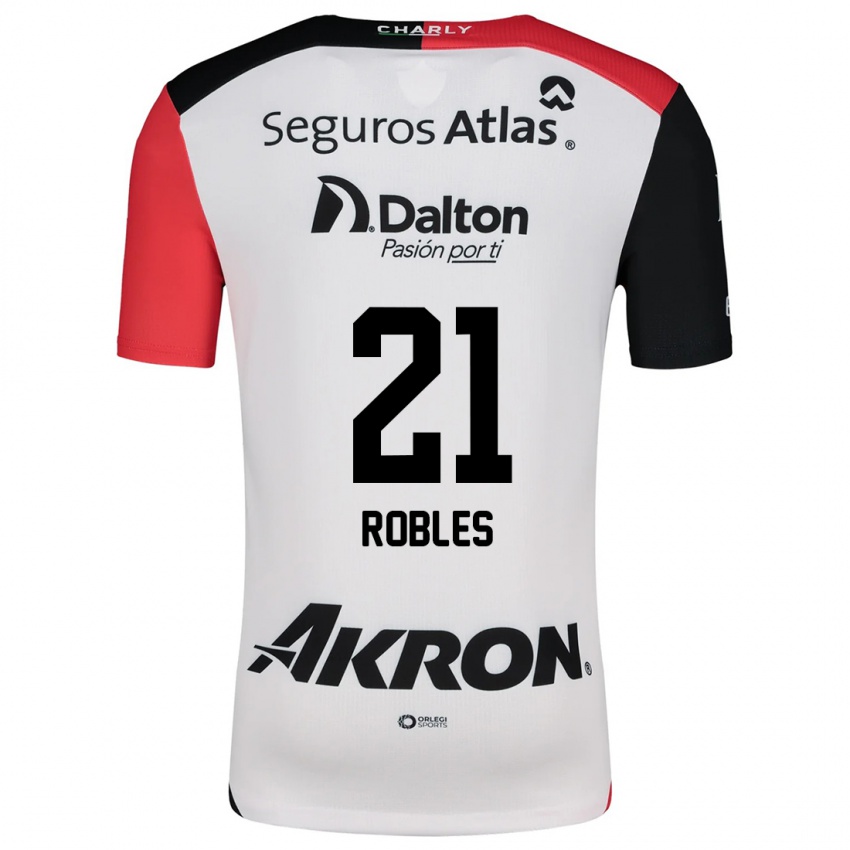 Hombre Camiseta Carlos Robles #21 Blanco Rojo Negro 2ª Equipación 2024/25 La Camisa Argentina