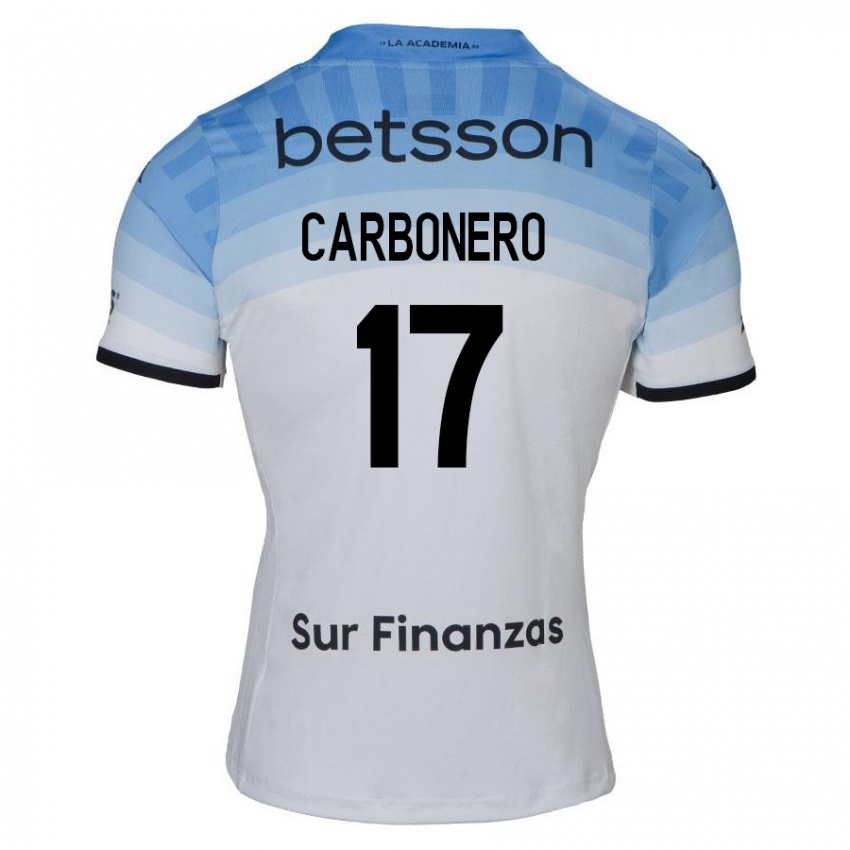 Hombre Camiseta Johan Carbonero #17 Blanco Azul Negro 2ª Equipación 2024/25 La Camisa Argentina