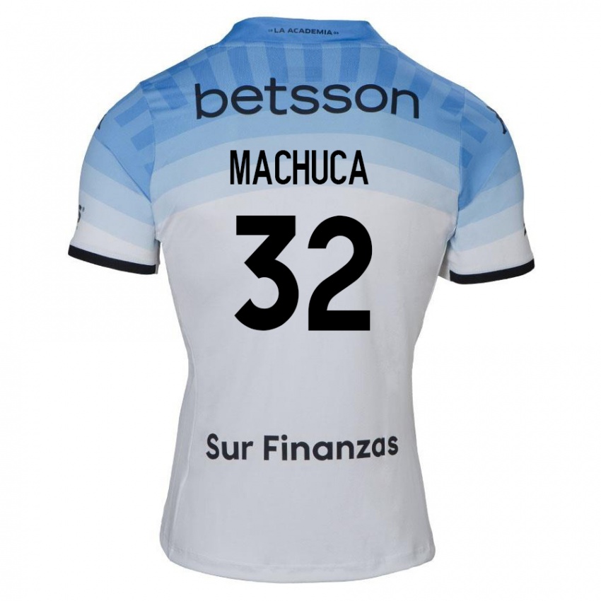 Hombre Camiseta Elias Machuca #32 Blanco Azul Negro 2ª Equipación 2024/25 La Camisa Argentina