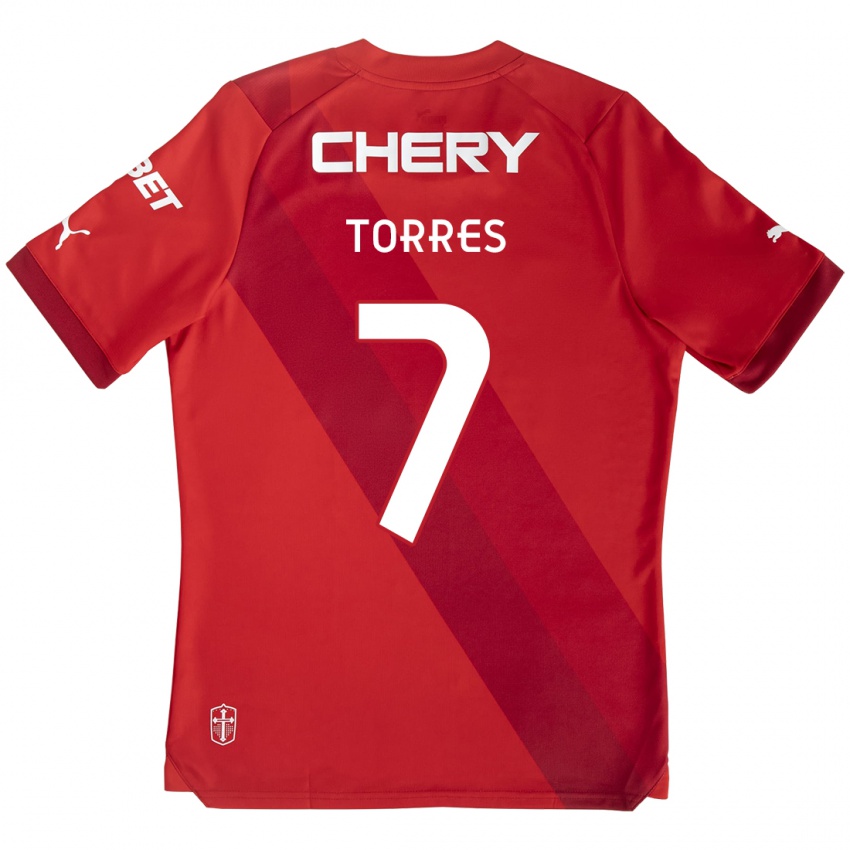 Hombre Camiseta Joaquín Torres #7 Rojo Blanco 2ª Equipación 2024/25 La Camisa Argentina