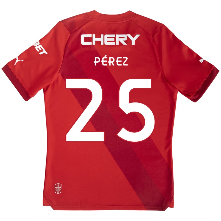 Hombre Camiseta Sebastián Pérez #25 Rojo Blanco 2ª Equipación 2024/25 La Camisa Argentina