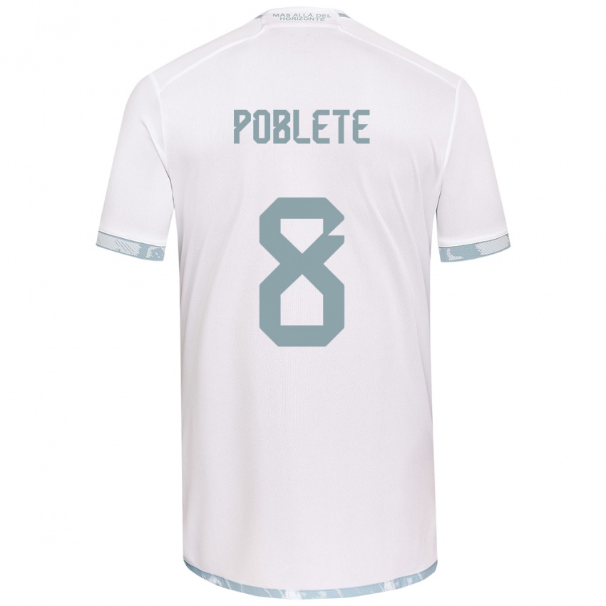 Hombre Camiseta Israel Poblete #8 Gris Blanco 2ª Equipación 2024/25 La Camisa Argentina