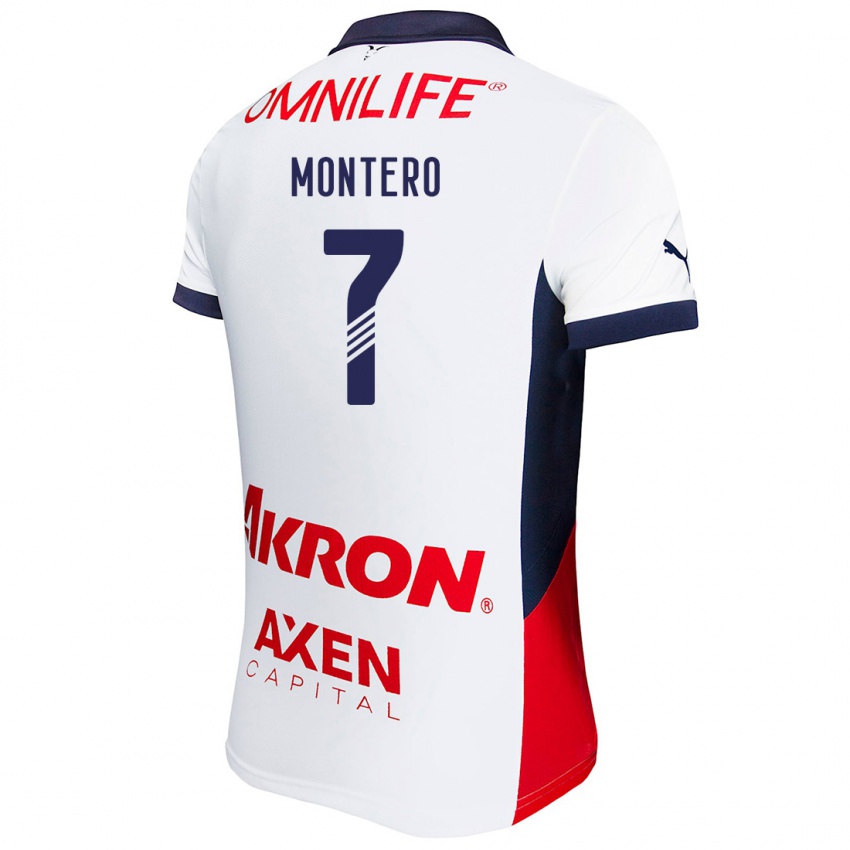 Hombre Camiseta Casandra Montero #7 Blanco Rojo Azul 2ª Equipación 2024/25 La Camisa Argentina