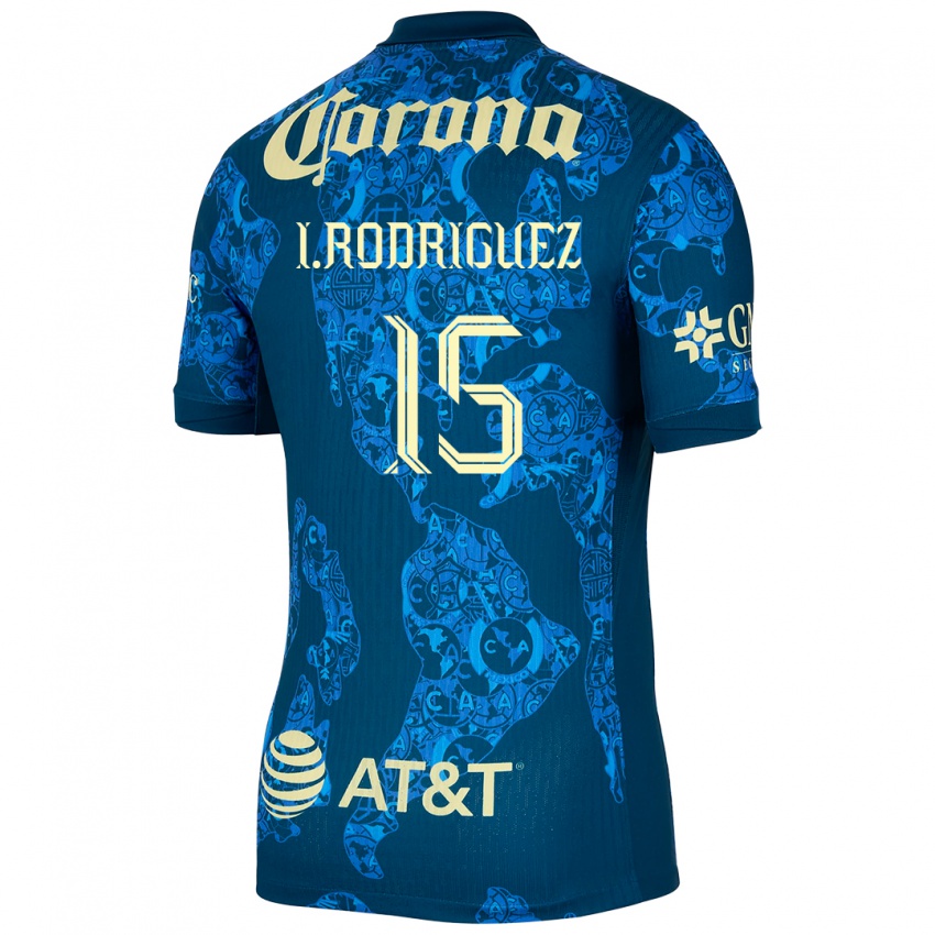 Hombre Camiseta Iván Rodríguez #15 Azul Amarillo 2ª Equipación 2024/25 La Camisa Argentina