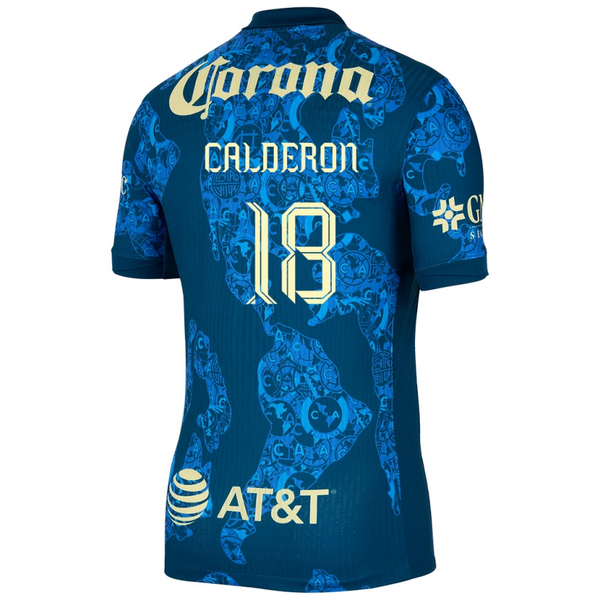 Hombre Camiseta Cristian Calderón #18 Azul Amarillo 2ª Equipación 2024/25 La Camisa Argentina