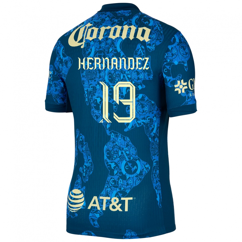 Hombre Camiseta Illian Hernández #19 Azul Amarillo 2ª Equipación 2024/25 La Camisa Argentina