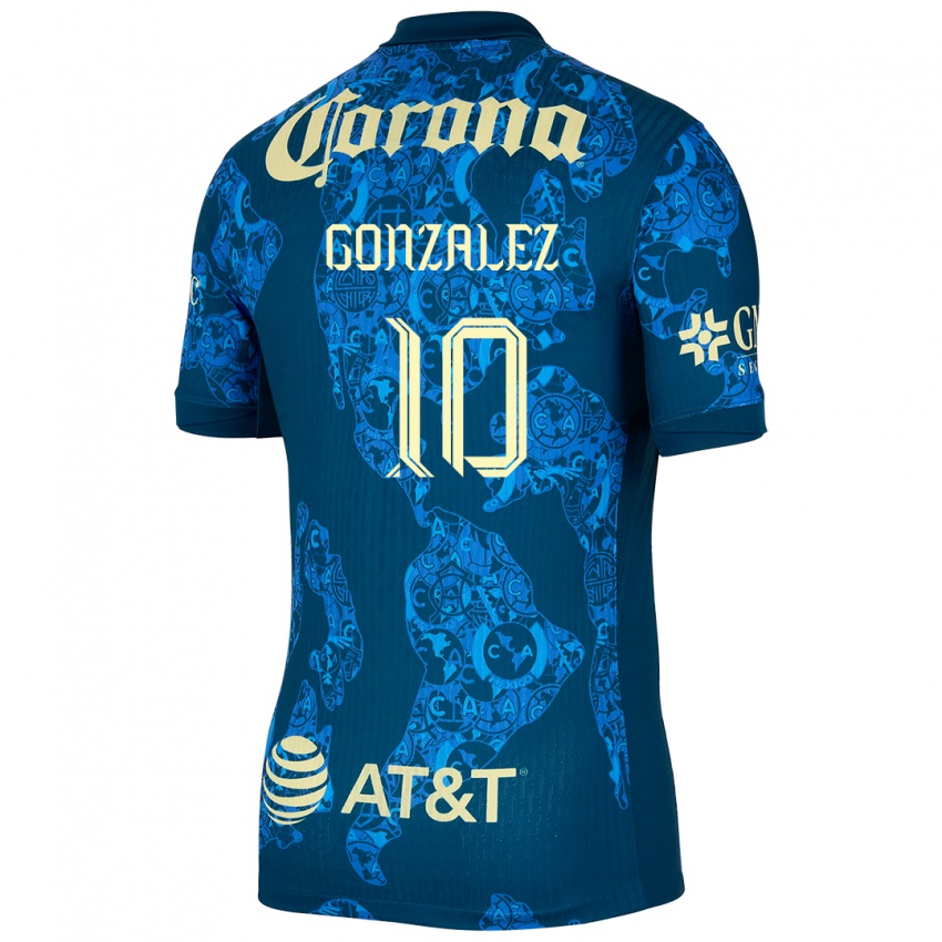 Hombre Camiseta Alison Gonzalez #10 Azul Amarillo 2ª Equipación 2024/25 La Camisa Argentina