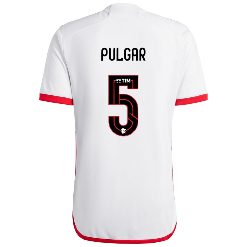 Hombre Camiseta Erick Pulgar #5 Blanco Rojo 2ª Equipación 2024/25 La Camisa Argentina