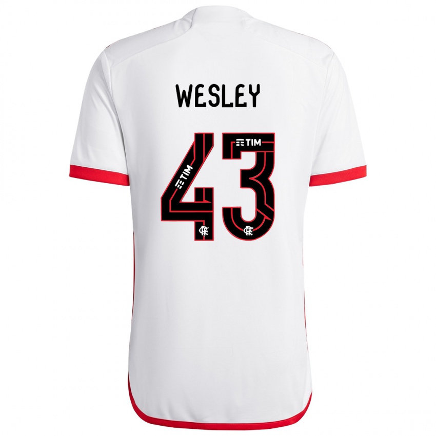 Hombre Camiseta Wesley #43 Blanco Rojo 2ª Equipación 2024/25 La Camisa Argentina