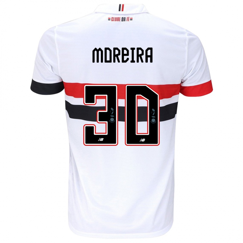 Niño Camiseta João Moreira #30 Blanco Rojo Negro 1ª Equipación 2024/25 La Camisa Argentina