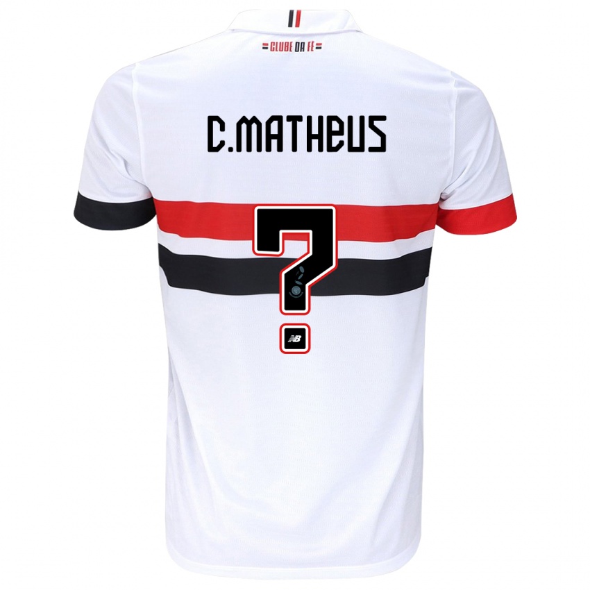 Niño Camiseta Caio Matheus #0 Blanco Rojo Negro 1ª Equipación 2024/25 La Camisa Argentina