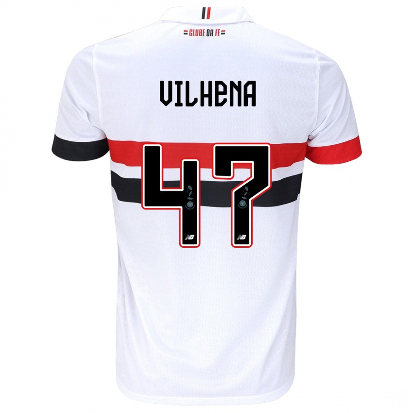 Niño Camiseta Pedro Vilhena #47 Blanco Rojo Negro 1ª Equipación 2024/25 La Camisa Argentina