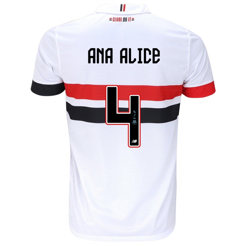 Niño Camiseta Ana Alice Luciano Da Silva #4 Blanco Rojo Negro 1ª Equipación 2024/25 La Camisa Argentina