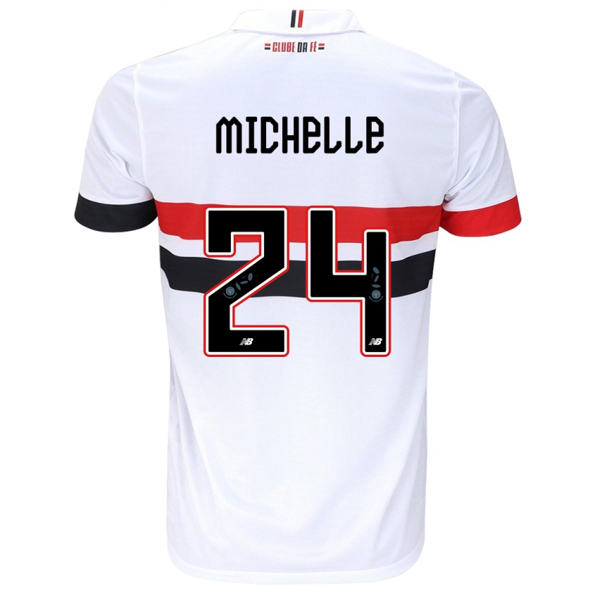 Niño Camiseta Michelle #24 Blanco Rojo Negro 1ª Equipación 2024/25 La Camisa Argentina