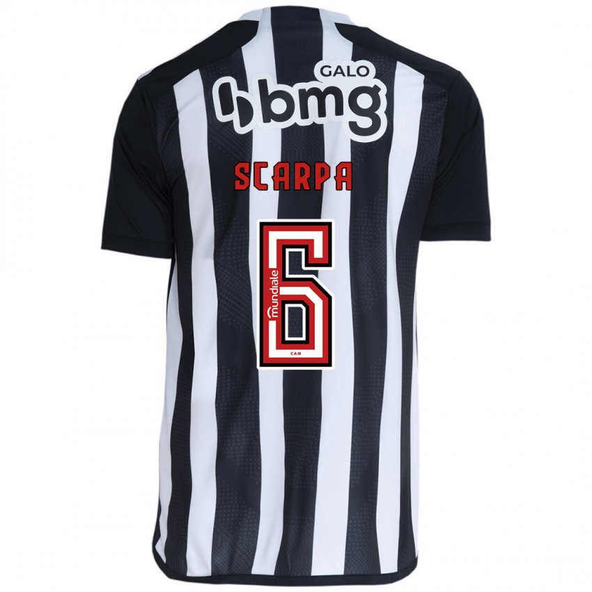 Niño Camiseta Gustavo Scarpa #6 Blanco Negro 1ª Equipación 2024/25 La Camisa Argentina