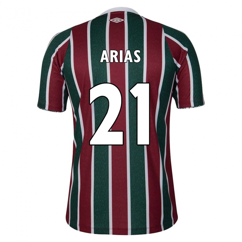 Niño Camiseta Jhon Arias #21 Verde Granate Blanco 1ª Equipación 2024/25 La Camisa Argentina