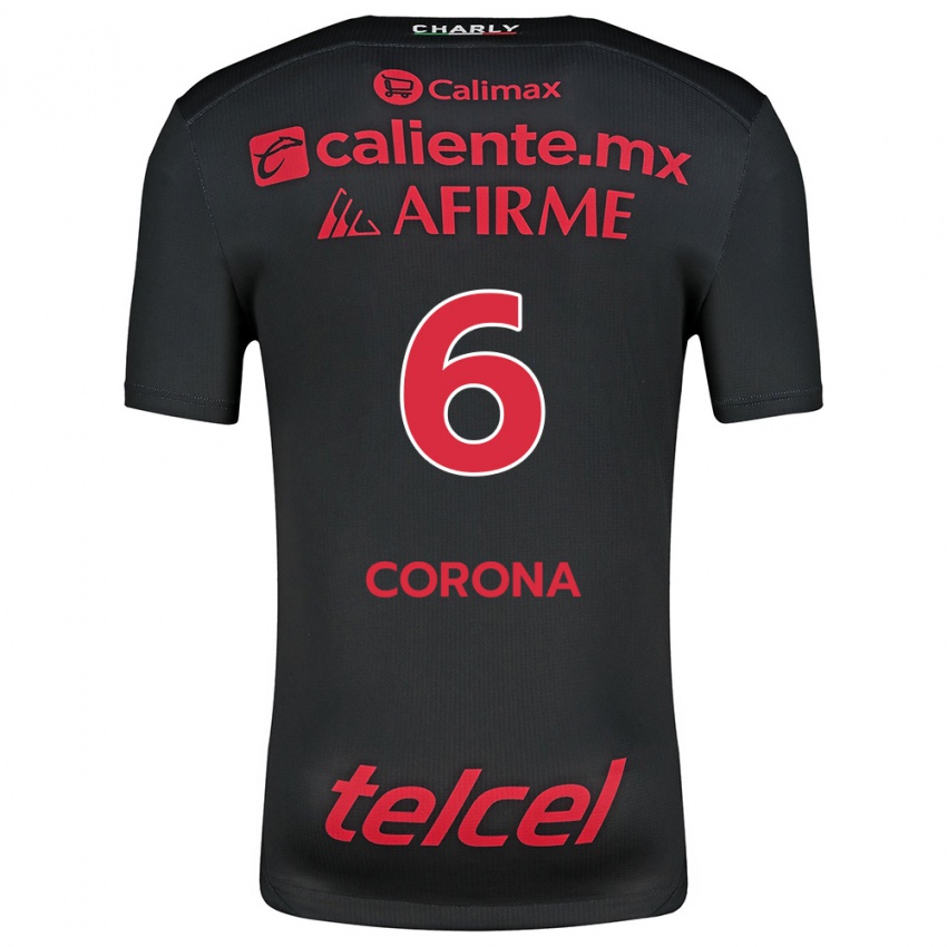 Niño Camiseta Joe Corona #6 Negro Rojo 1ª Equipación 2024/25 La Camisa Argentina