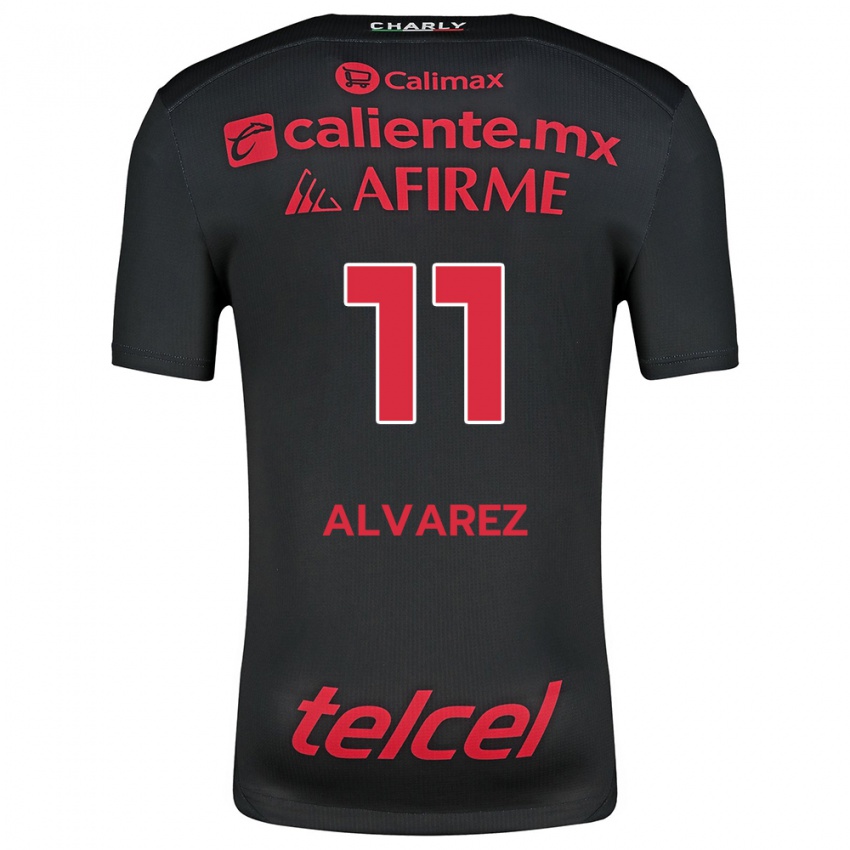 Niño Camiseta Efraín Álvarez #11 Negro Rojo 1ª Equipación 2024/25 La Camisa Argentina