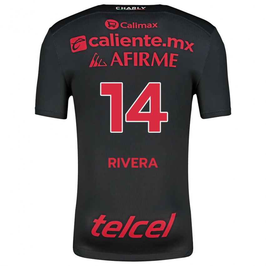 Niño Camiseta Christian Rivera #14 Negro Rojo 1ª Equipación 2024/25 La Camisa Argentina