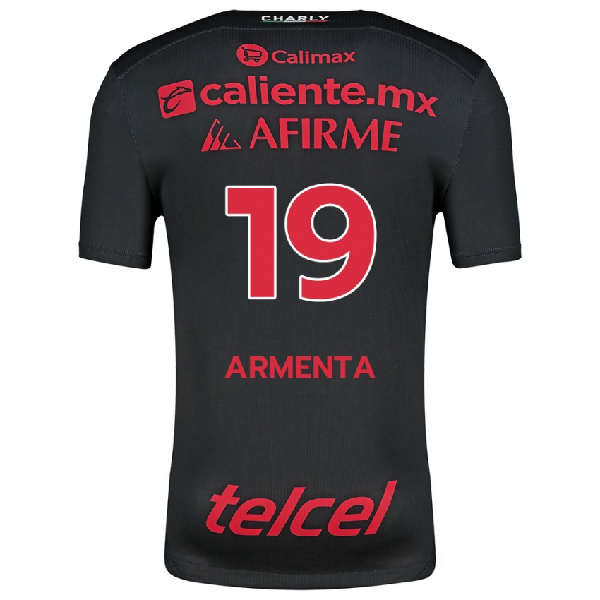 Niño Camiseta Eduardo Armenta #19 Negro Rojo 1ª Equipación 2024/25 La Camisa Argentina