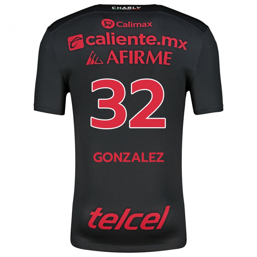 Niño Camiseta Carlos Gonzalez #32 Negro Rojo 1ª Equipación 2024/25 La Camisa Argentina