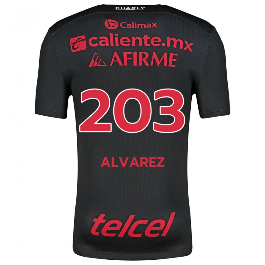 Niño Camiseta Jaime Álvarez #203 Negro Rojo 1ª Equipación 2024/25 La Camisa Argentina